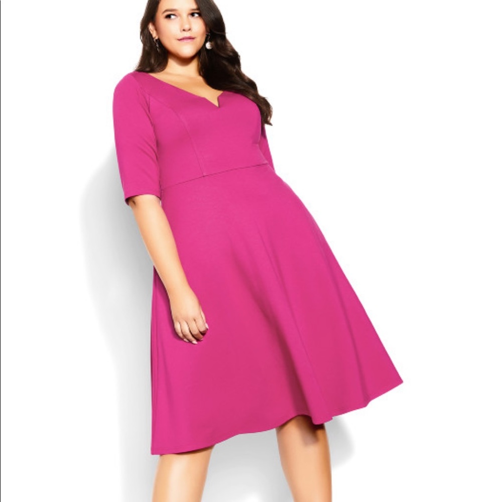 NWT CITY CHIC Cute Girl Elbow Sleeve Dress - fuchsia Size 18